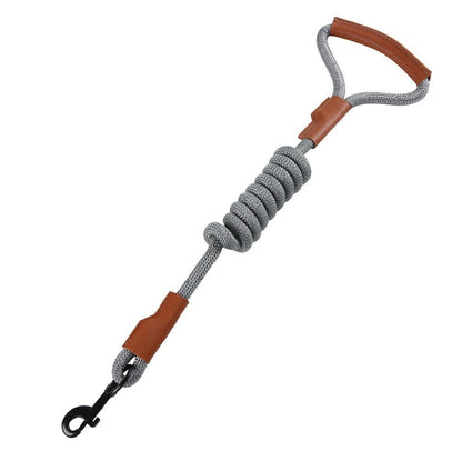 Reflective Dog Leash with Leather Handle - Durable Nylon Rope for Safe Walking