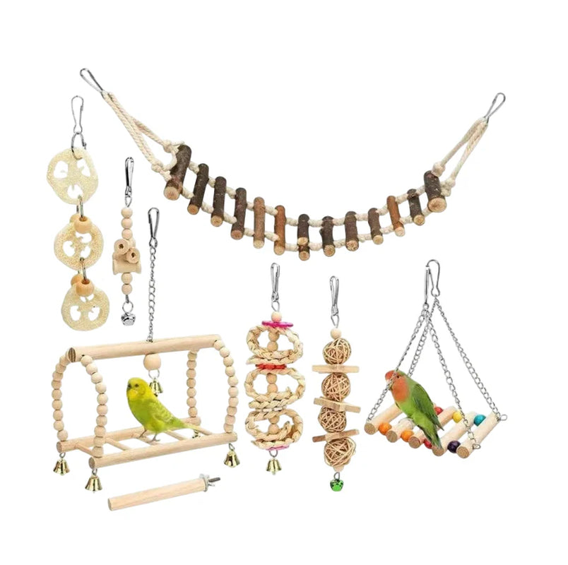 Bird Parrot Swing Toys, Chewing Standing Hanging Perch Hammock Climbing Ladder Bird Cage Toys for Budgerigar, Parakeet, Conure, Cockatiel, Mynah, Love Birds, Finches and Other Small to Medium Birds
