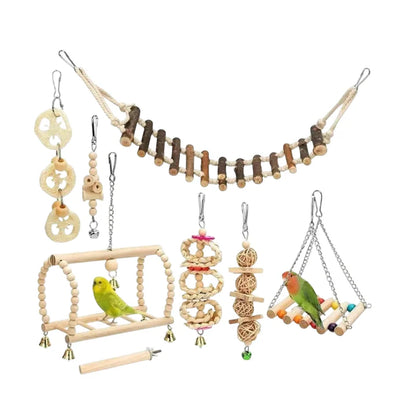 Bird Parrot Swing Toys, Chewing Standing Hanging Perch Hammock Climbing Ladder Bird Cage Toys for Budgerigar, Parakeet, Conure, Cockatiel, Mynah, Love Birds, Finches and Other Small to Medium Birds