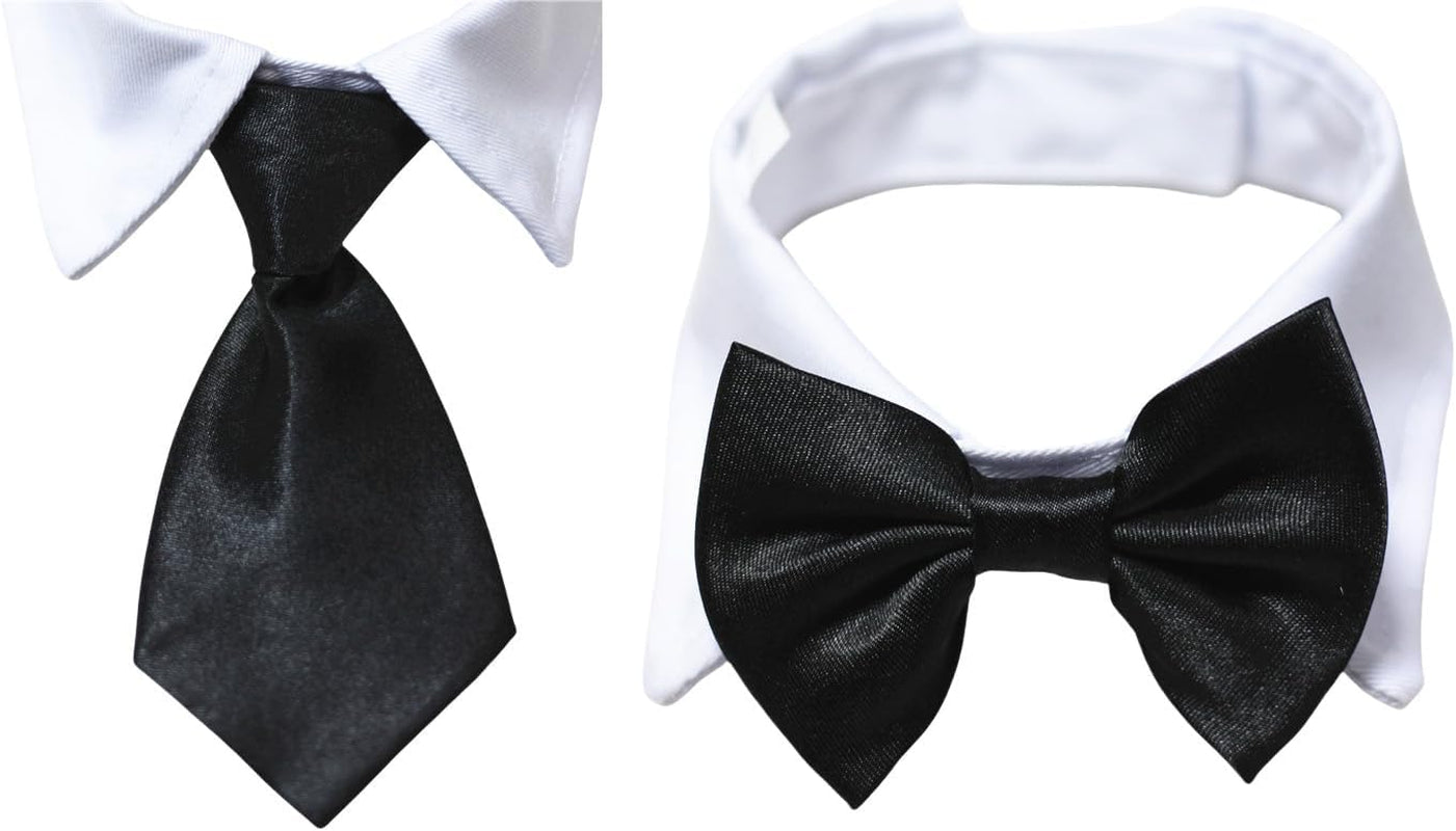 Dog Necktie Pet Tuxedo Cotton Collar with Black Tie for Small Medium and Large Dogs (S)