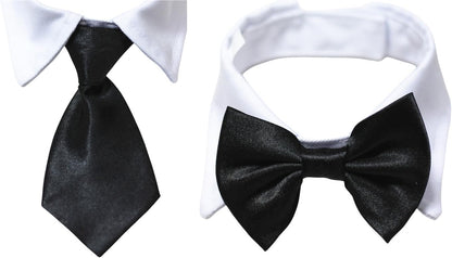 Dog Necktie Pet Tuxedo Cotton Collar with Black Tie for Small Medium and Large Dogs (S)