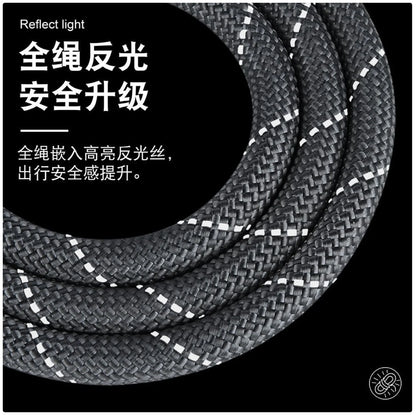 Reflective Dog Leash with Leather Handle - Durable Nylon Rope for Safe Walking