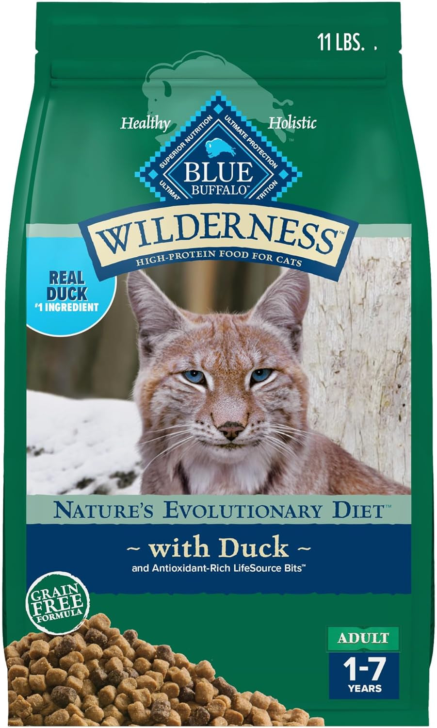 Blue Buffalo Wilderness Healthy Adult Dry Cat Food, Supports Health and Wellness, High-Protein & Grain-Free, Duck, 11-Lb Bag