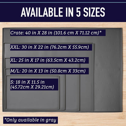 Dog Food Mat - Waterproof Cat & Dog Bowl Mat for Food and Water, Silicone Pet Feeding Mats for Floors, Non-Slip Placemat with High Edges, Puppy Essentials (XL: 25"X17", Gray)