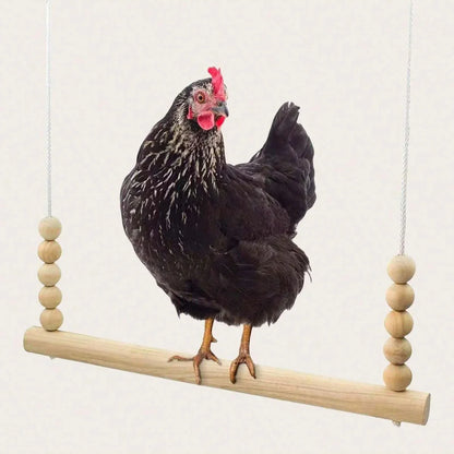 Backyard Barnyard Chicken Swing Handmade in USA!!! ! Toy for Coop (Round Bar) Natural Safe Large Wood Perch Ladder for Poultry Run Rooster Hens Chicks Pet Parrots Pollo Stress Relief for Birds