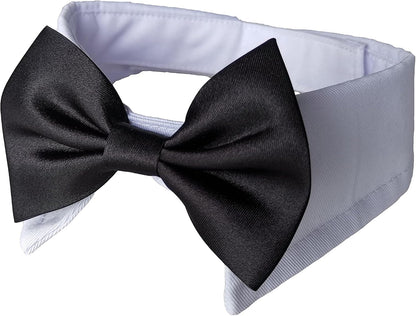Dog Necktie Pet Tuxedo Cotton Collar with Black Tie for Small Medium and Large Dogs (S)