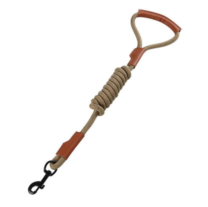 Reflective Dog Leash with Leather Handle - Durable Nylon Rope for Safe Walking
