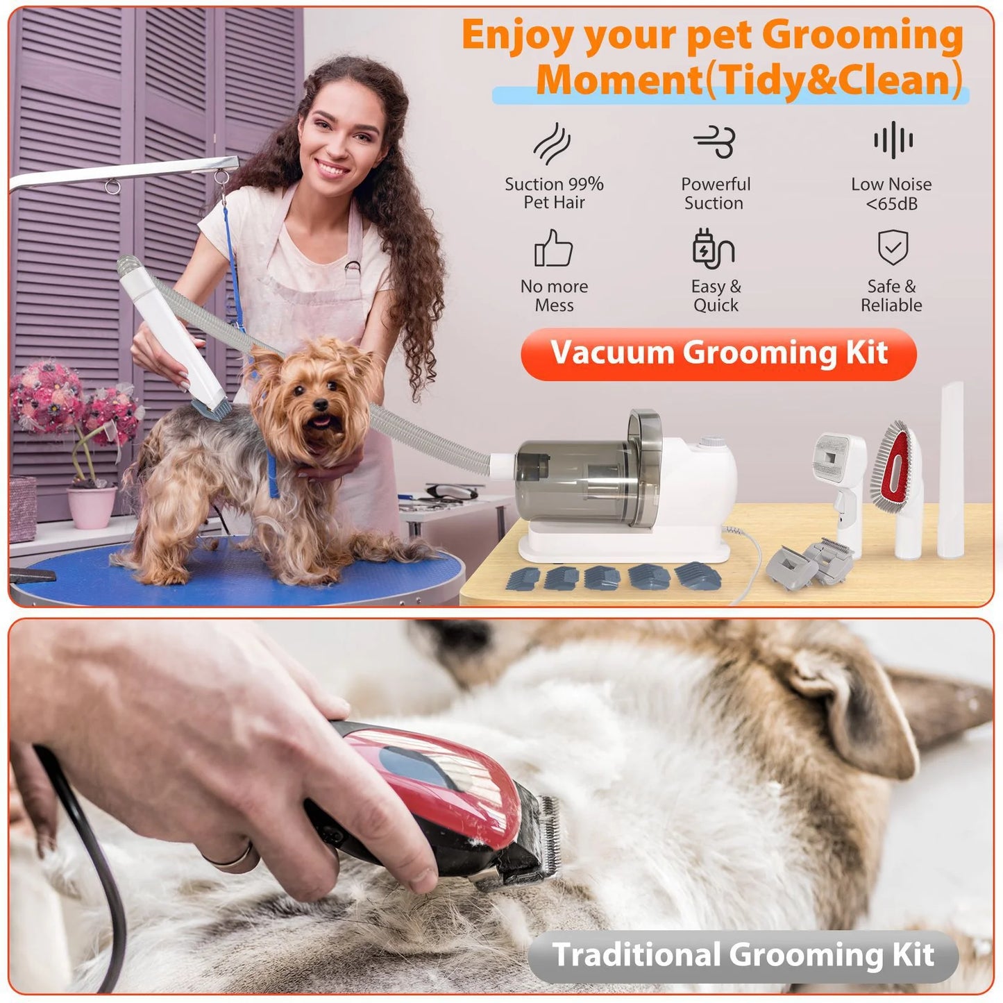 Multi-Purpose Pet Grooming Vacuum Kit Set