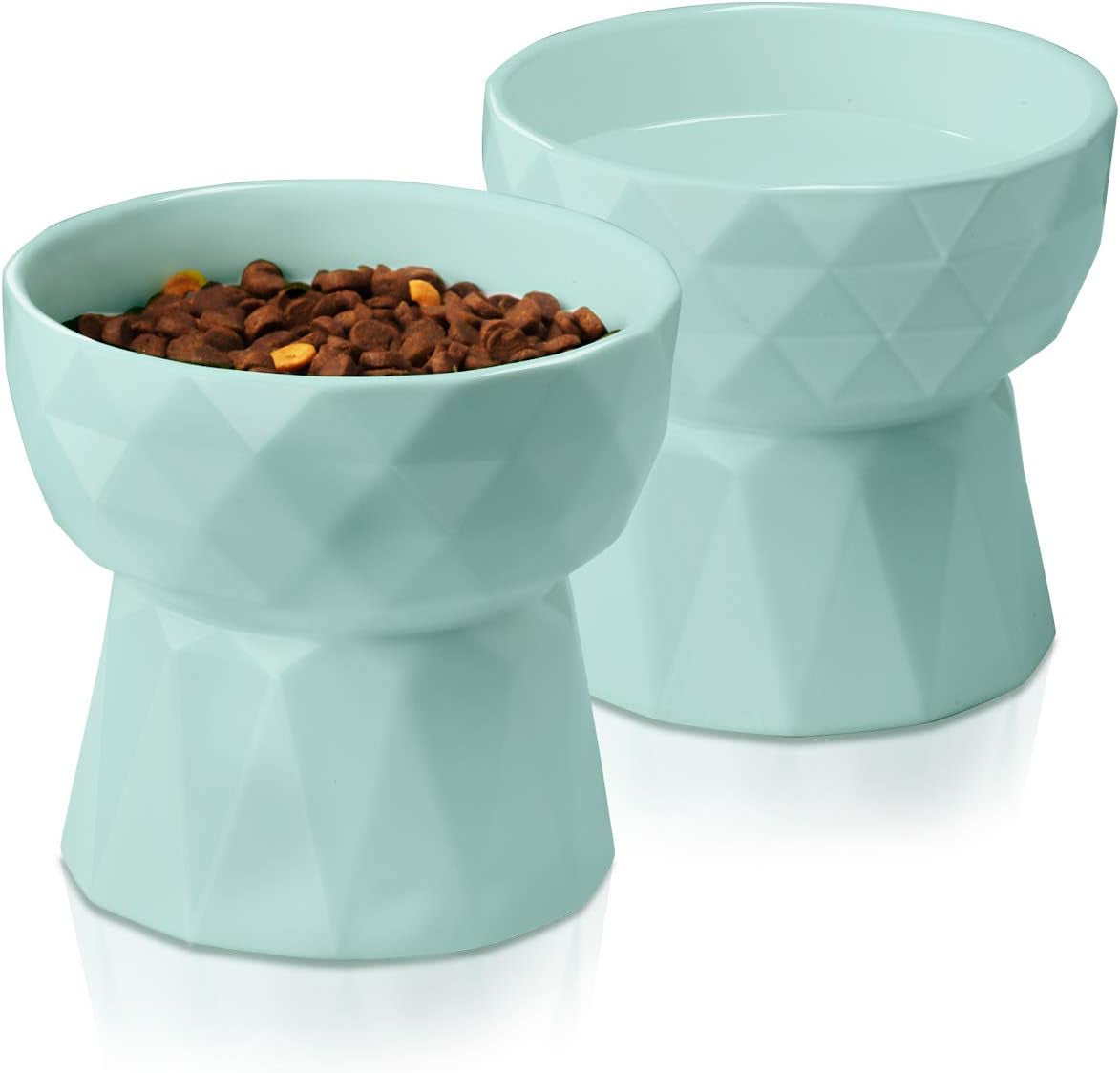 Cat Bowls,Ceramic Cat Bowls anti Vomiting,Raised Food and Water Bowl Set for Cats and Small Dogs,13.5 Oz,Green