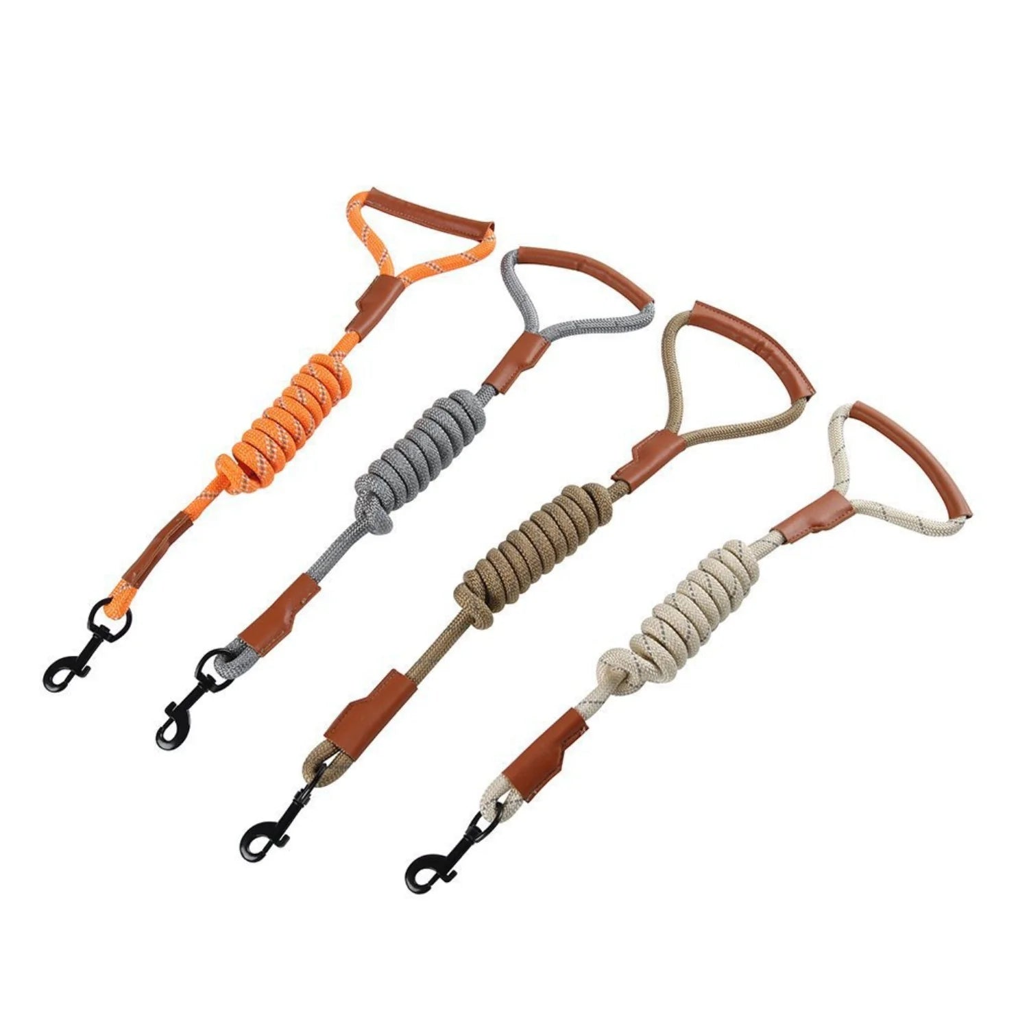 Reflective Dog Leash with Leather Handle - Durable Nylon Rope for Safe Walking